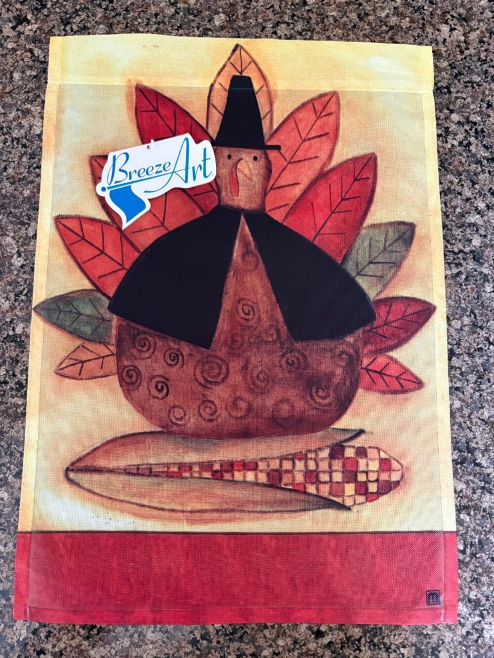 BreezeArt Thanksgiving Turkey Pilgrim Garden Flag - Like New